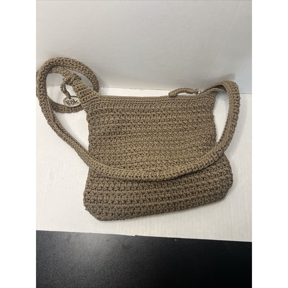 THE SAK BEIGE CROCHET CROSSBODY BAG TOP ZIP SHOULDER PURSE